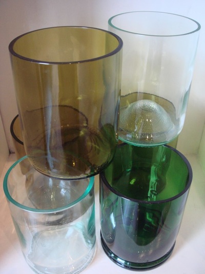 Glasses made from upcycled wine bottles.