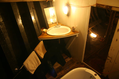 Interior of a houseboat bathroom