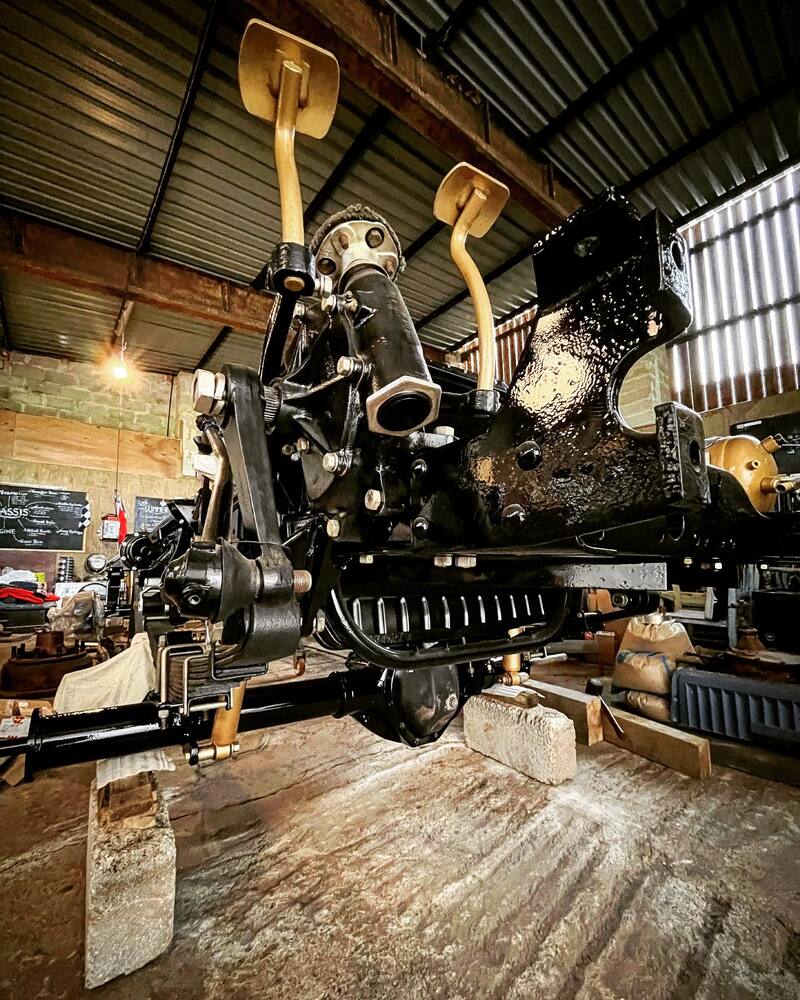 Newly restored chassis of a 1970s Bedford truck