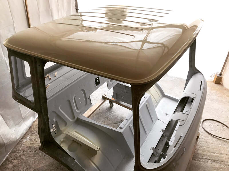 Bedford truck cab in the process of being restored and painted