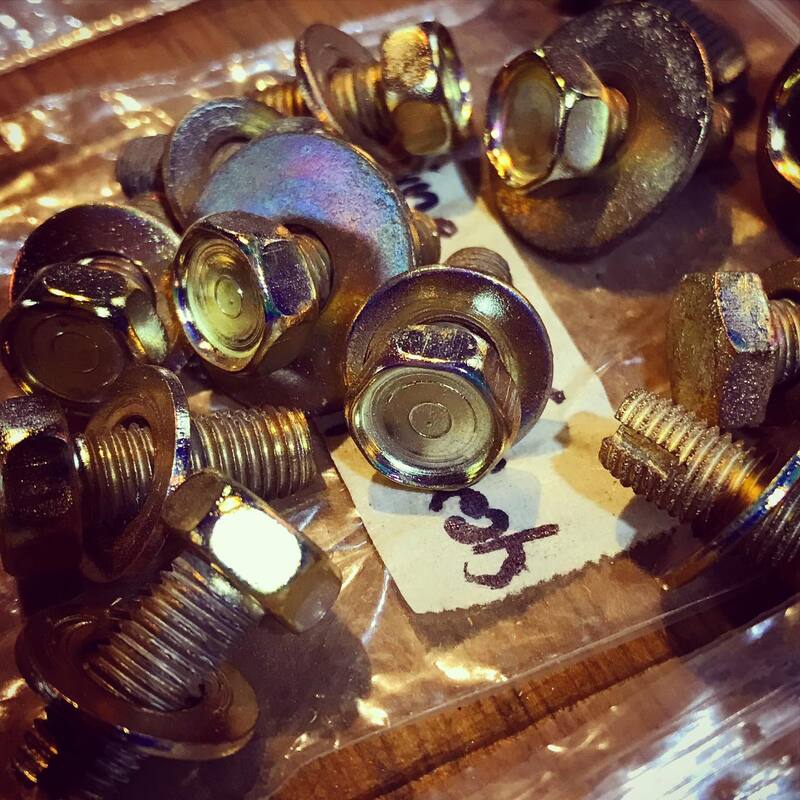 Restored vintage nuts and bolts using an electro plating kit