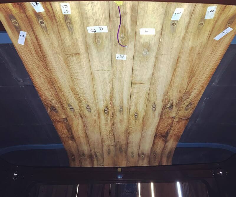 Wooden slats used to make a wooden headliner
