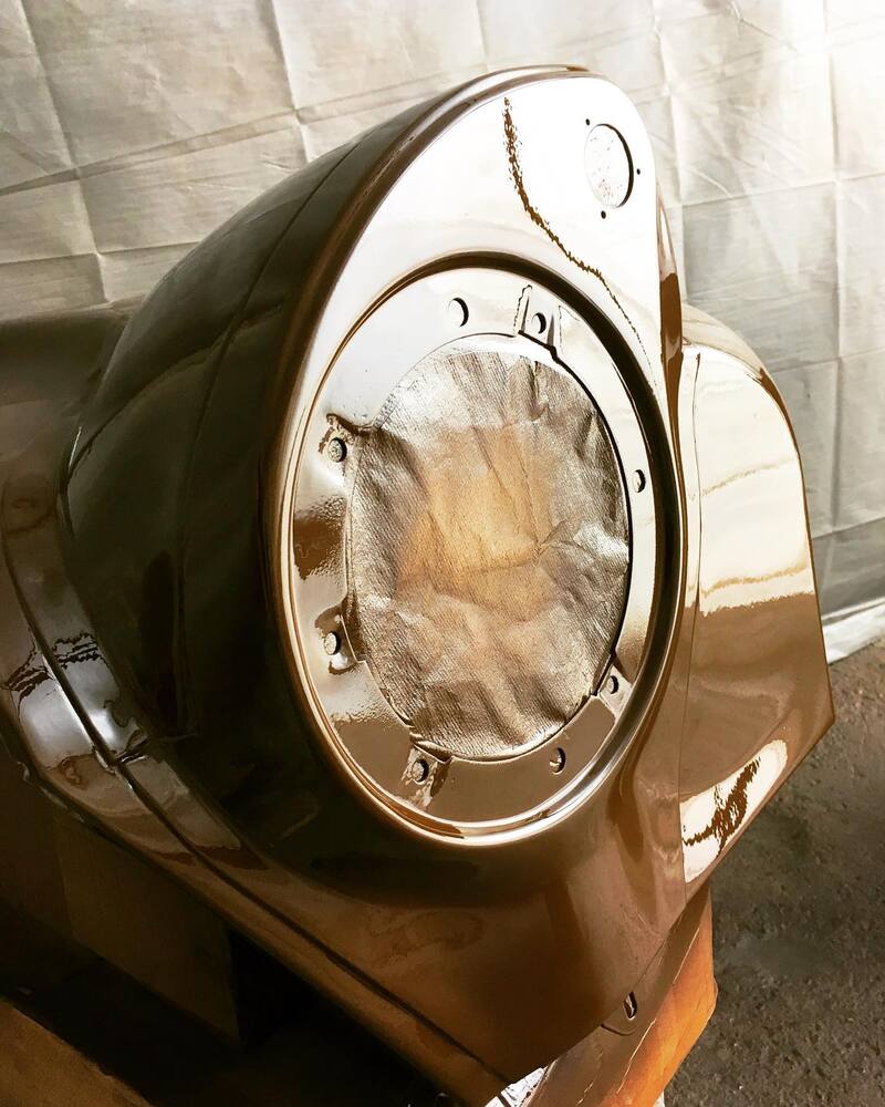 Bedford truck headlamp panel painted in brown