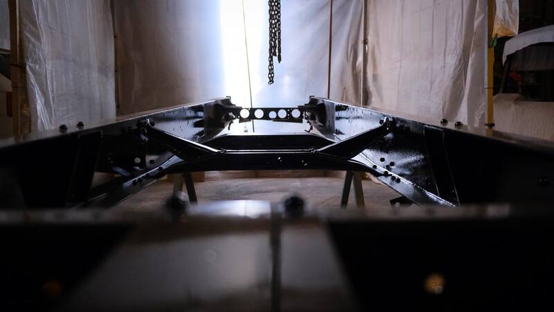 Black painted truck chassis frame