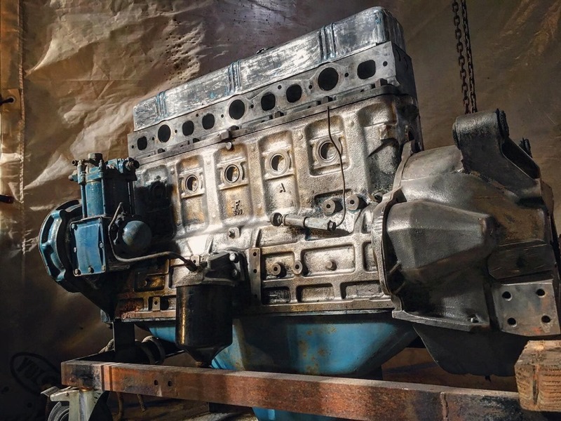 Large truck petrol engine in bare metal