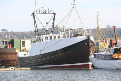 Former fishing trawler Albacore N303 turned houseboat The May Queen in Torpoint
